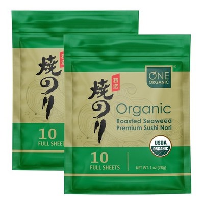 ONE ORGANIC Sushi Nori Premium Roasted Organic Seaweed (10 Full Sheets) 2 Packs