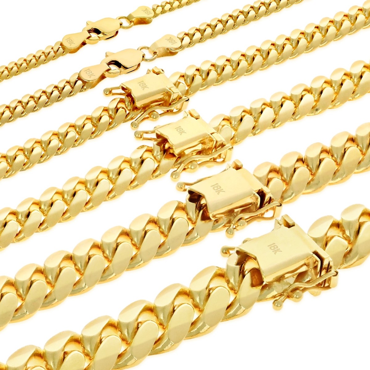 18K Yellow Gold Solid 2.7mm-7mm Miami Cuban Chain Necklace Mens