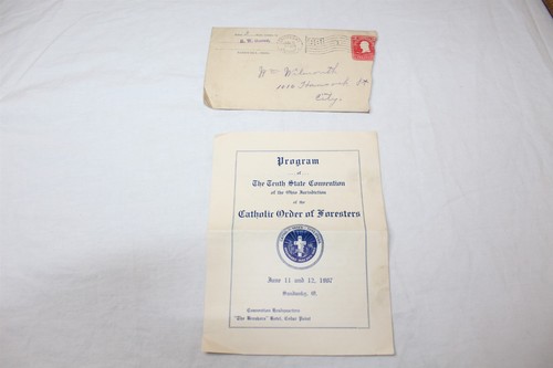 1907 Catholic Order Of Foresters Program With Original Envelope Antique