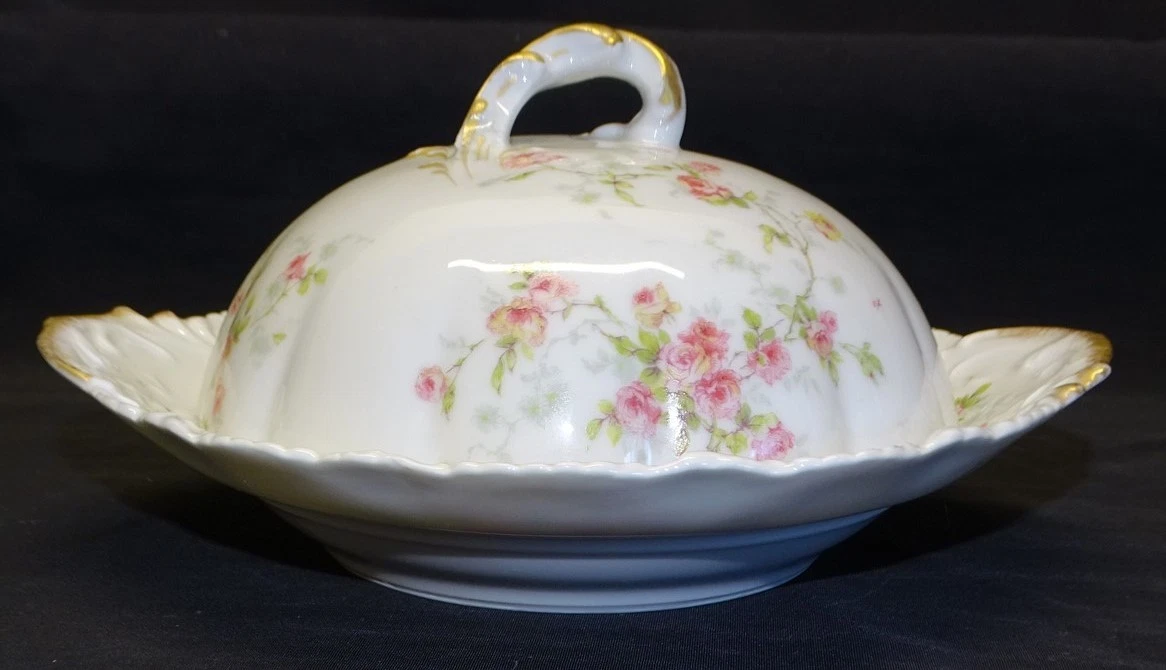 Theodore Haviland Schleiger 339-7 Round Butter Dish with Strainer -Gold Handles