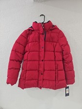 Tommy Hilfiger Jacket Coat Womens Sz Medium Full Zip Red Puffer