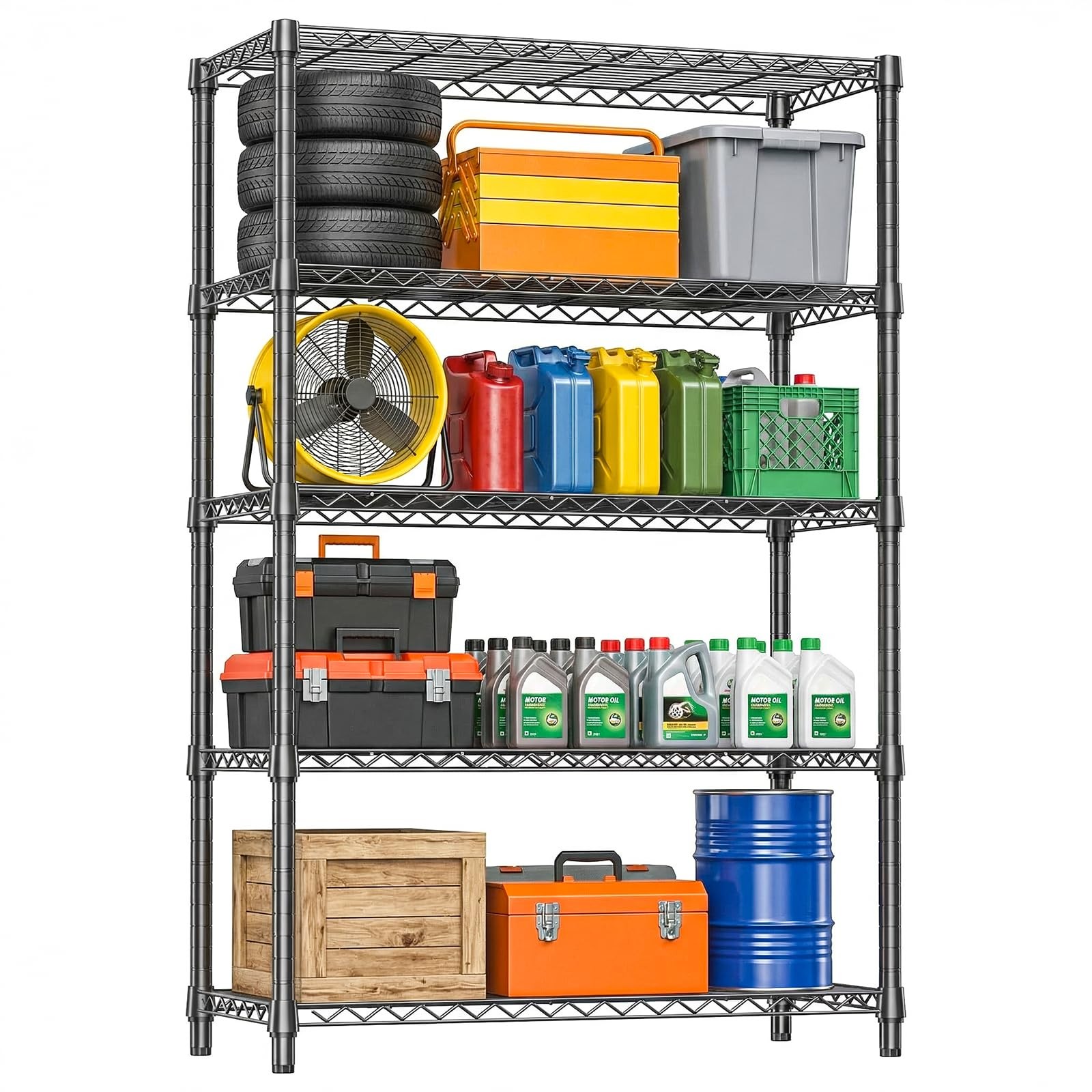 Storage Shelving Unit 5 Tier Heavy Duty Metal Rack 1750 lbs Black Adjustable