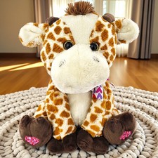 Giraffe Plush Brown Pink Hearts Big Glitter Eyes Jungle Zoo Stuffed Kellytoy