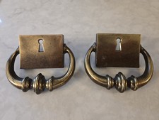 Vintage Drawer Pull Antique Brass Faux Keyhole 1.5" Center - Marked N10096