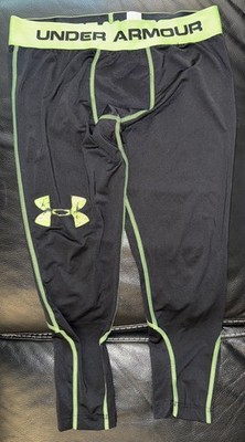 Under Armour Men Heat Gear Compression 3/4 Leggings, Size L, Black and Green
