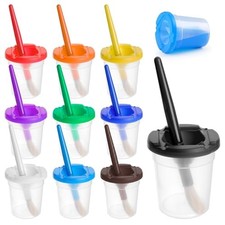 10 PCS No Spill Paint Cups with Colored Lids and Brushes for Kids, Spill