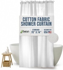 Natural Cotton Shower Curtain - Light-Weight Washable Fabric Curtain Liner
