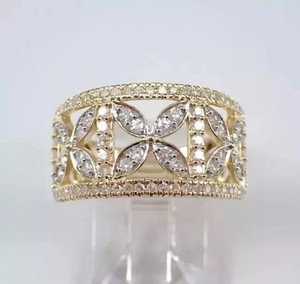 Authentic 2Ct Round Cut Lab Created Diamond Cluster Engagement Ring 14K Yellow Gold Plated