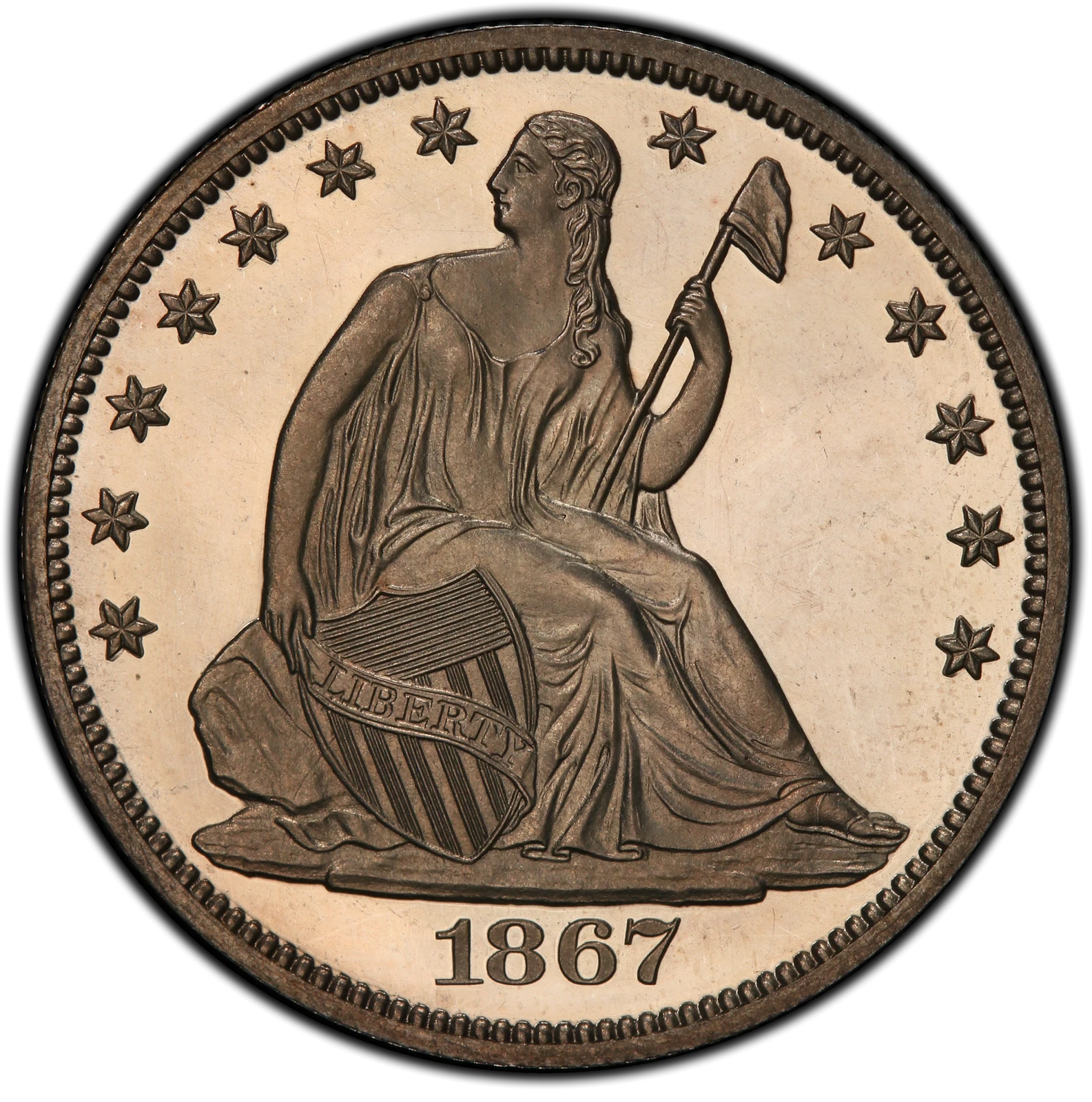 1867 50C Liberty Seated Half Dollar PCGS PR66CAM (CAC)