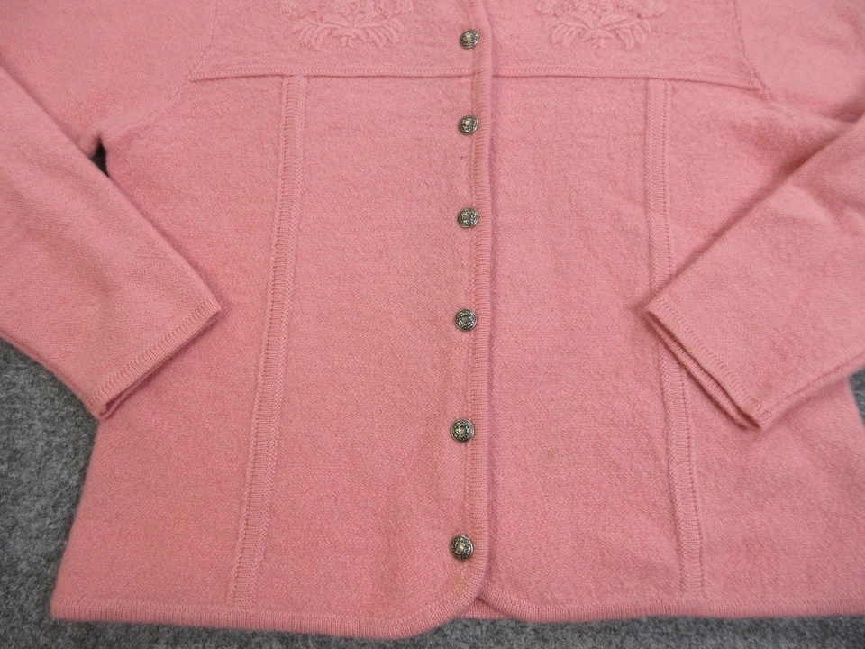 Cardigã feminino vintage suéter pendleton grande rosa lã botão bordado floral - Imagem 2 de 4