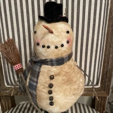PRIMITIVE  Artist Handmade Grunge CHRISTMAS SNOWMAN Doll 14” OOAK