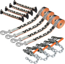8-Point Roll Back Vehicle Tie down Kit with Snap Hook on Strap Ends and Chain Ta