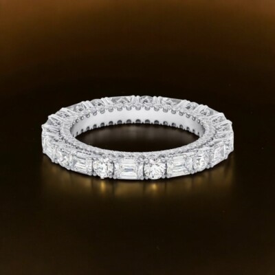 4 Kt Smaragdschliff Laborgrown Diamant Damen Ewigkeitsband 14 K Weißgold 2,7 mm