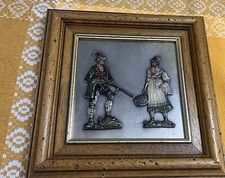 Relief Bild alt Zinn mit Sterling Silber  Ernte Bauer  24x24cm Mit Holzrahmen