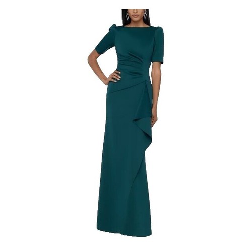 xscape emerald green dress GRACE Square Neck Embellished Cape Sleeve Maxi Dress in Emerald Green main image 0