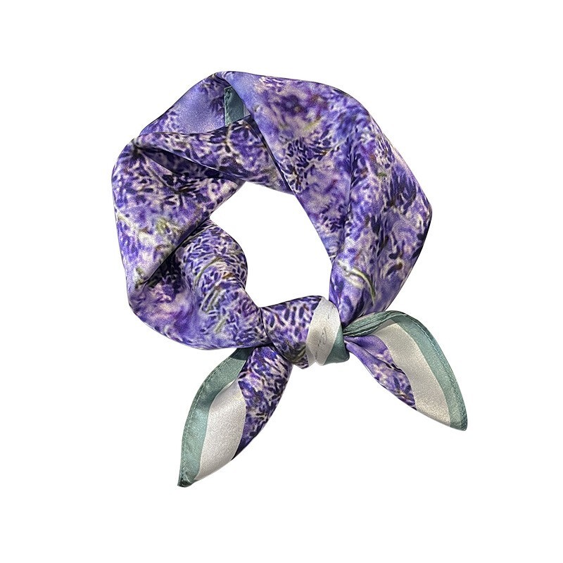 100% Silk Small Scarf Square Bandana Vintage Purple Lavender  display picture 3