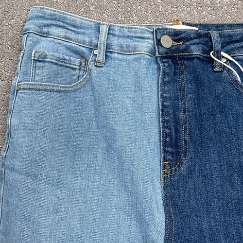 Risen Jeans Women 13/31 Blue 2 Tone Denim Straight Leg Raw Hem Stretch RDP5056 - 第 2/11 張圖片