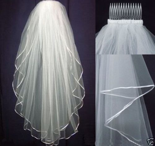 New White or Ivory 2 T Wedding Bridal Veil Satin Edge With Comb - Picture 3 of 3