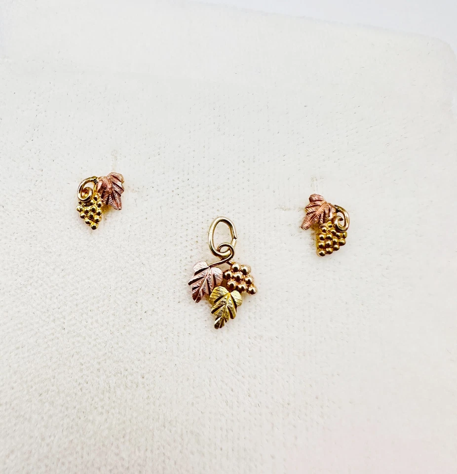 Estate твердого 14K и 10K разноцветное золото Black Hills серьги-гвоздики и подвеска комплект - Изображение 4 из 4