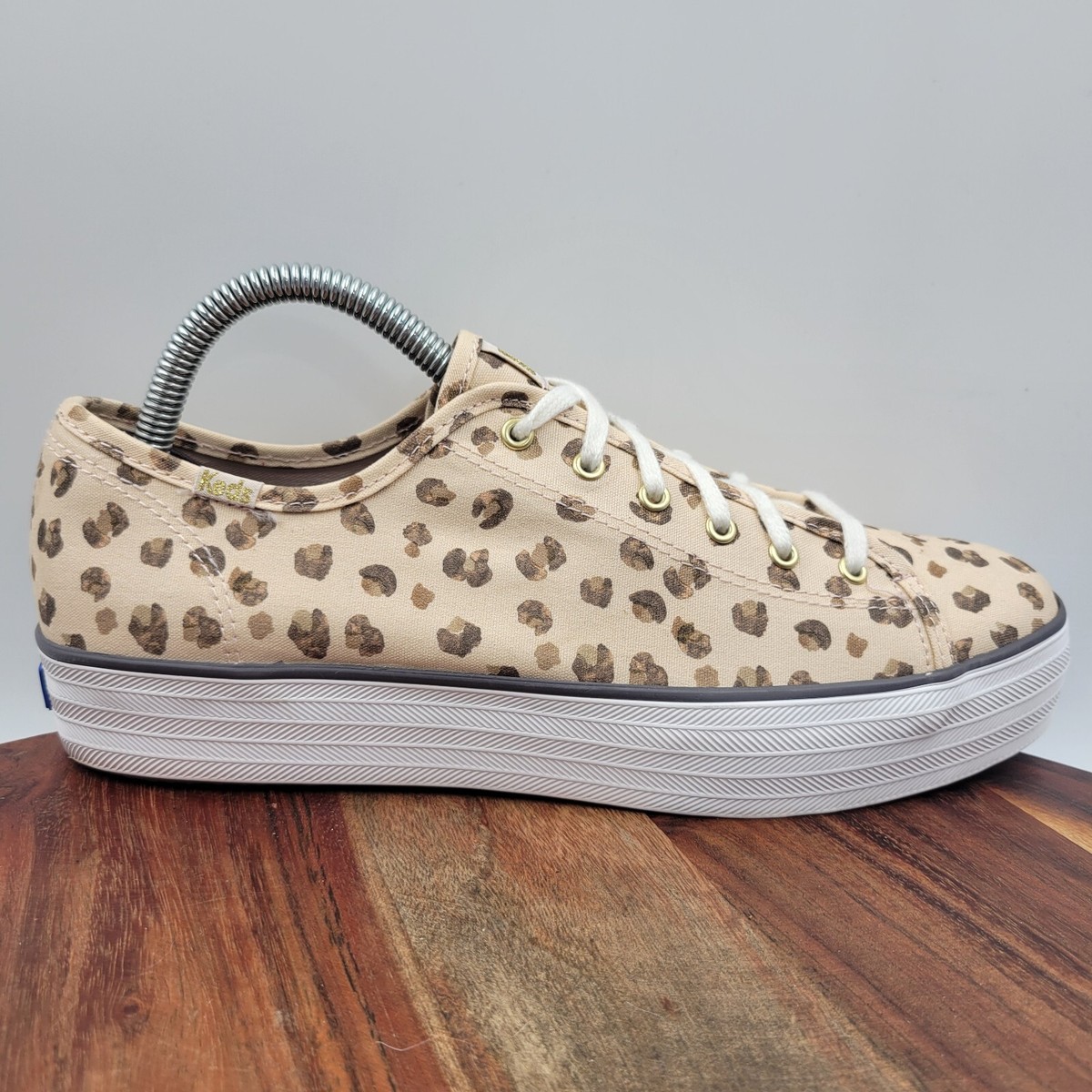 Keds Triple Kick Shoes Womens 9 Tan Brown Canvas Leopard Platform