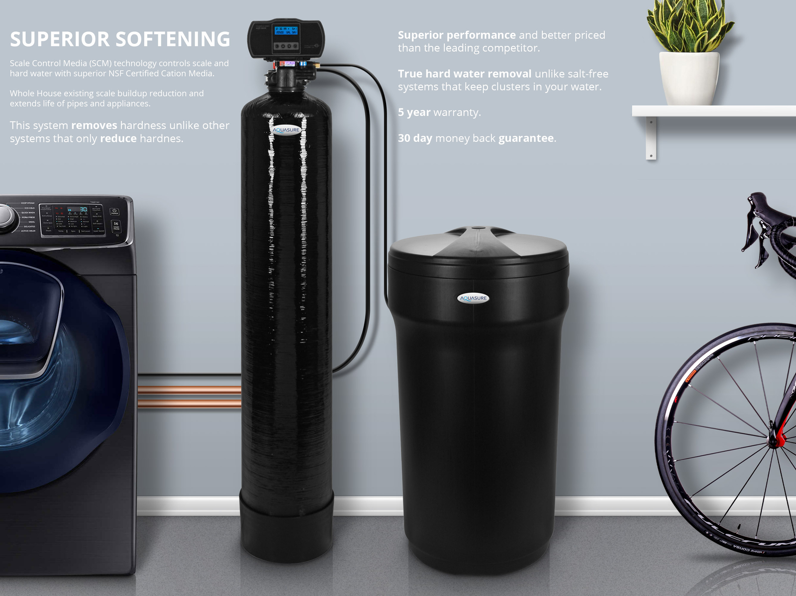 Aquasure Water Softener System Whole House Digital, 1-2 Bathrooms