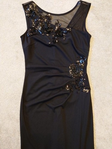 Lipsy Black Sequin Long Dress 12 Formal Occasion Evening Cruise Ruched Drape - Picture 5 of 19