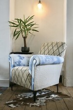 reupholstered armchair chair unique chenille denim modern boho comfy diamond