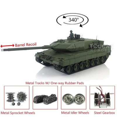 Henglong 1/16 7.0 Leopard2A6 RC Tank RTR Model 3889 Barrel Recoil Metal Tracks