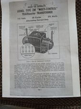 LIONEL TYPE ZW TRANSFORMER 275 WATTS INSTRUCTIONS "PHOTOCOPY" 6 Full Pages