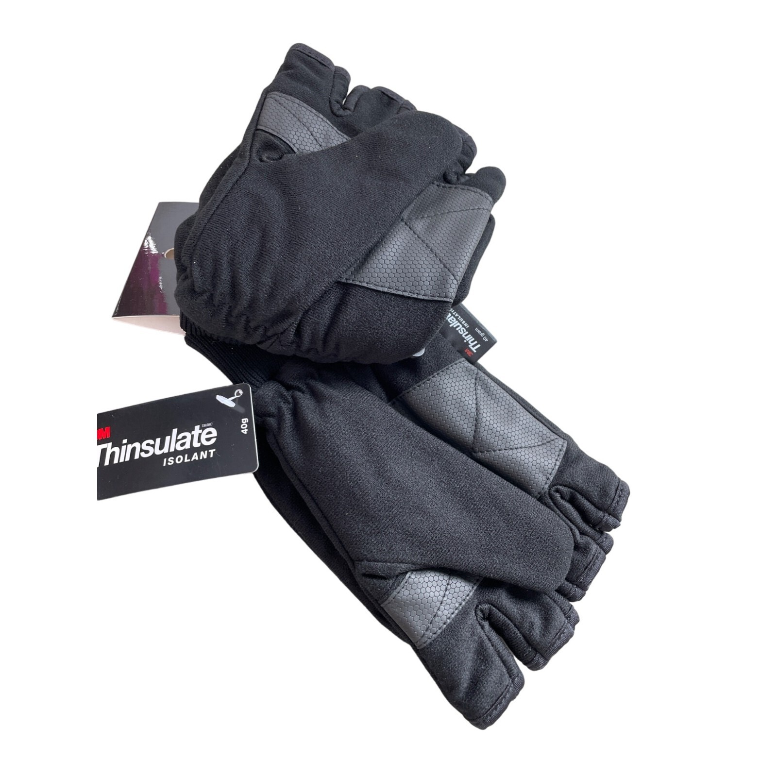 Hand Armor Fingerless Convertable Gloves Mittens L Thinsulate Black  NEW