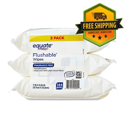 Equate Fragrance-Free Flushable Wet Wipes, 144 Count (3-Pack)