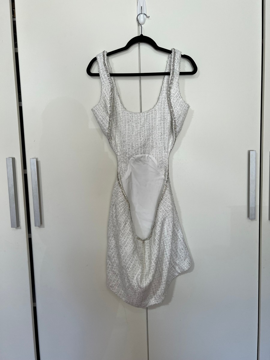 NEW Size L NBD Kenzie Mini Dress in White Tweed Metallic REVOLVE MSRP $298  | eBay