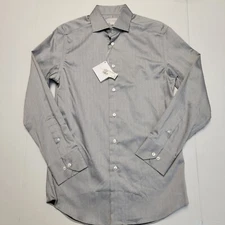 $185 New SCOTT BARBER Herringbone Button Dress Shirt Men 15 32/33 Medium Silver