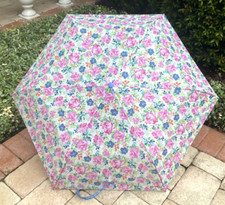 ELLEN TRACY WOMEN'S UMBRELLA FLOWERS BLUE PINK 42 INCH AUTO OPEN NWT