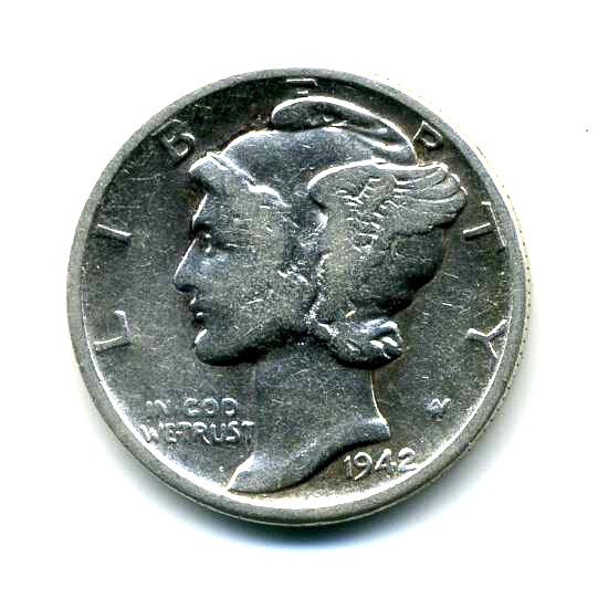 1942 P Mercury Head Dime 90% .900 Silver US 10 Cent U.S American 10c Coin #7853