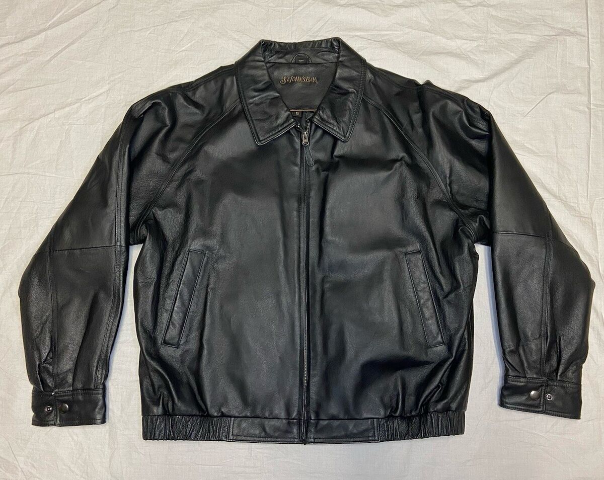 Vintage St. John's Bay Genuine Leather Bomber Jacket Mens Vintage St. John's Bay Genuine Leather Bomber Jacket Mens