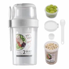 Salad Meal Shaker Cup with Fork and Salad Dressing Holder for Breakfast
