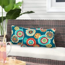 Pack of 2 Outdoor/Indoor Lumbar Pillow Case Covers 12"x20" Waterproof Rectang...