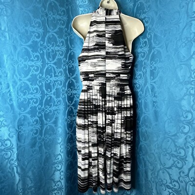 Calvin Klein Black White Halter V Neck A Line Pleated Sleeveless Dress Women's 8 | eBay Calvin Klein Black White Halter V Neck A Line Pleated Sleeveless Dress Women's 8 | eBay