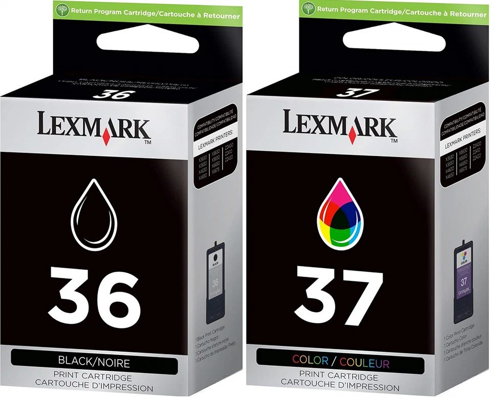 Black Genuine Lexmark 36 37 2PK Ink Cartridges X Series X3650 Z Series Z2420  - Image 2 of 4