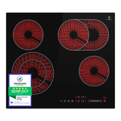Glaskeramik Elektro Kochfeld 60cm 4 Zonen Platten Autark Bräterzone Rahmenlos