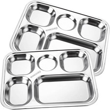 Stainless Steel Divided Plates,2 Pack Stainless Steel Rectangular Divided Plates