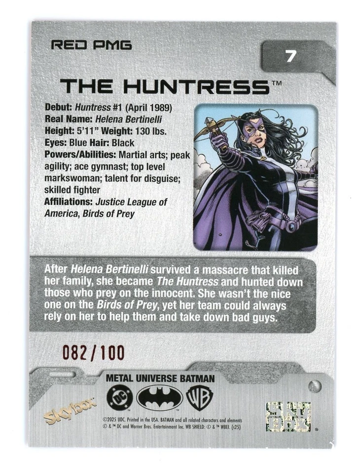 2025 Skybox Metal Universe Batman The Huntress Precious Metal Gems PMG Red /100 - Image 2 of 2