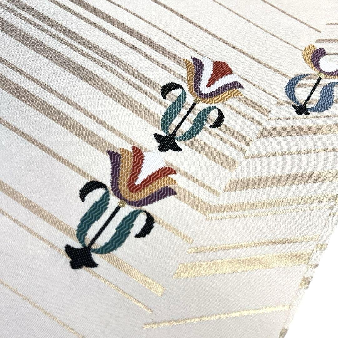 Nagoya Obi Gold Thread Flower Pattern Horizontal … - image 6