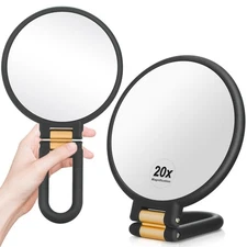1x 20x Magnifying Travel Mirror Hand Mirror with Handle - Double Side Hand He...