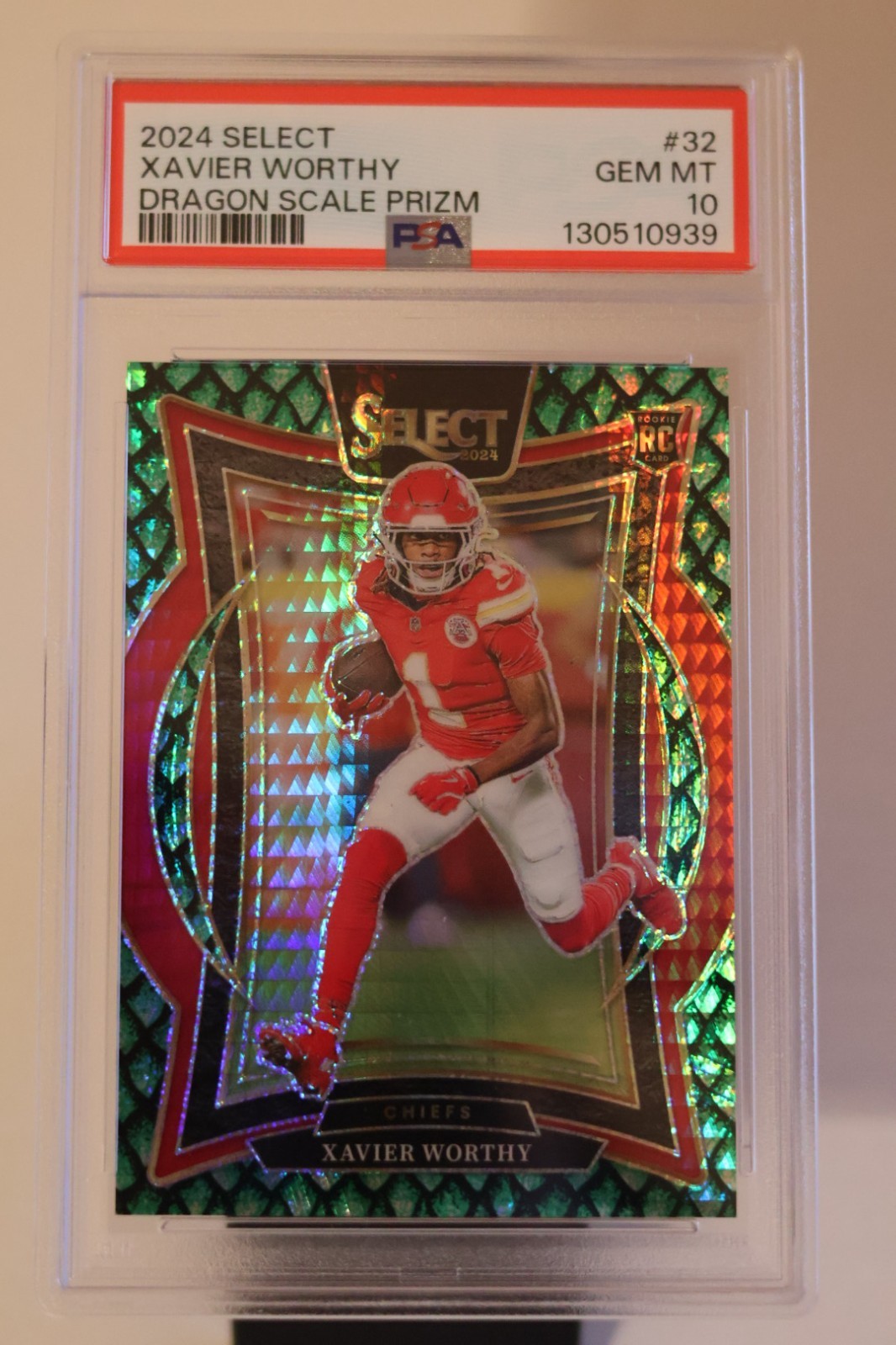 2024 Panini Select Concourse Xavier Worthy Dragon Scale Prizm /81 (RC) PSA 10