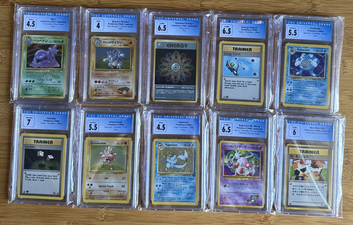 Lot Of 10 CGC Graded Vintage Pokémon Cards 1st Ed Holo banned 1997