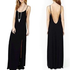 Nasty Gal Maxi Dress Size S Black Side Slit Boho Witchy Indie Beach Whimsigoth