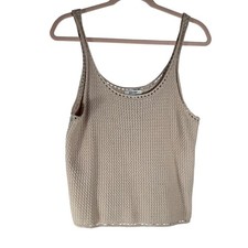 Nine West Womens Beige Knit Camisole Scoop Neck Sleeveless Tank Top Size M