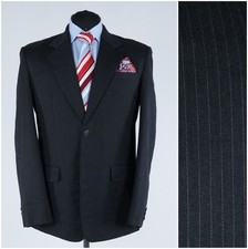 Mens Black Striped Blazer 42R UK Size ANFUIGA Wool Sport Coat Jacket